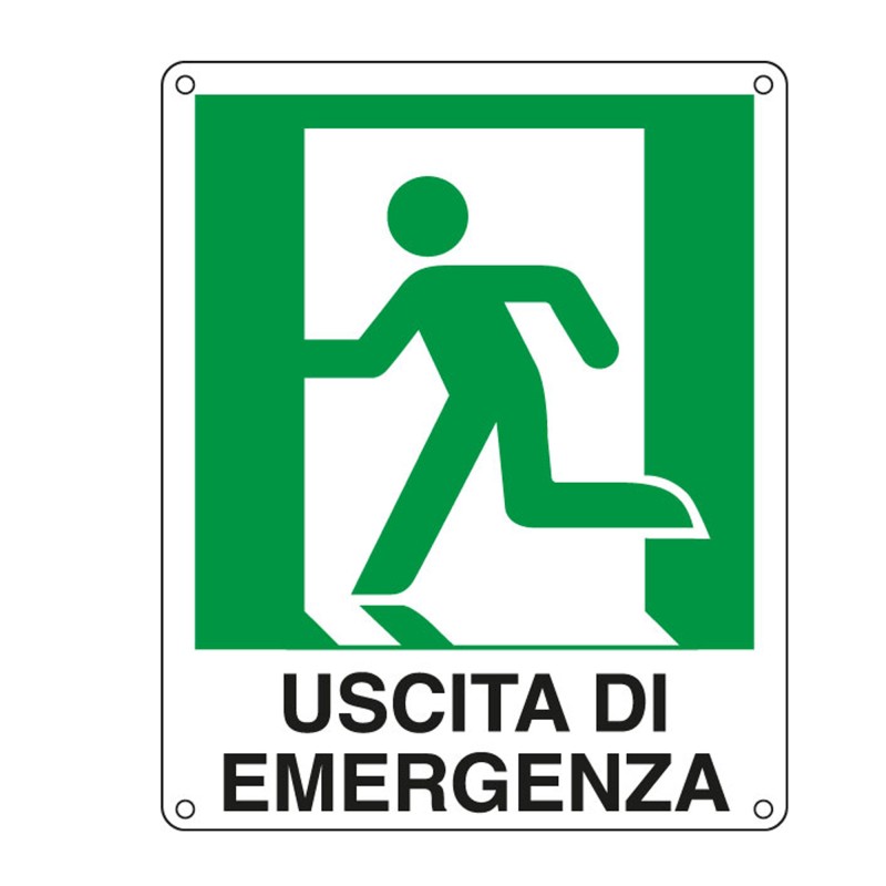 Cartello segnalatore 25x31 cm USCITA DI EMERGENZA (sinistra) alluminio Cartelli Segnalatori