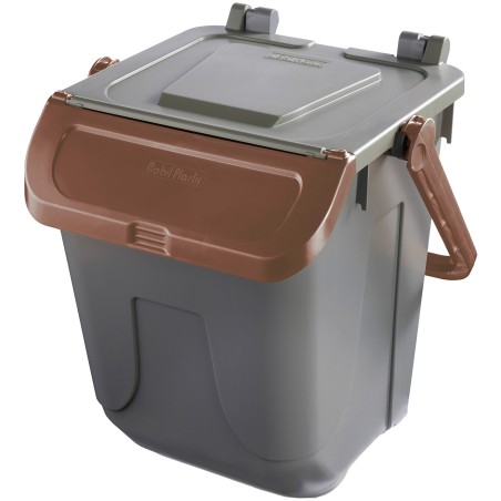 Contenitore portarifiuti Ecology con sportello e maniglione 25 L grigio/bruno Mobil Plastic