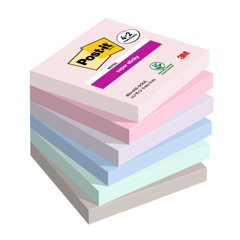 Blocco foglietti Post it® Super Sticky Soulful 76 x 76 mm 90 fogli Post it® conf. 6 blocchi