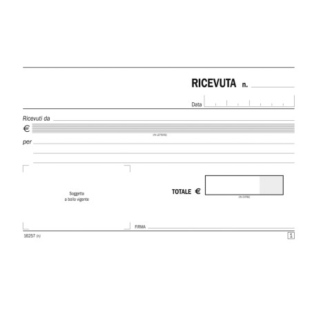 Blocco ricevute generiche 50/50 copie autoricalcanti 10 x 16