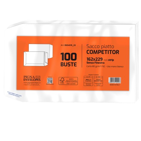 Busta a sacco Competitor FSC® strip adesivo 16 x 23 cm 80 gr bianco Pigna conf. 100 pezzi