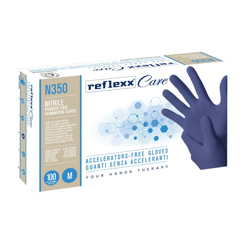 Guanti nitrile ipoallergenici N350 senza acceleranti taglia M blu Reflexx conf. 100 pezzi