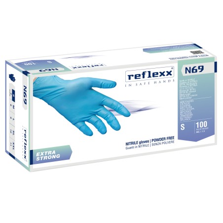 Guanti in nitrile extra strong N69 senza polvere taglia S azzurro Reflexx conf. 100 pezzi