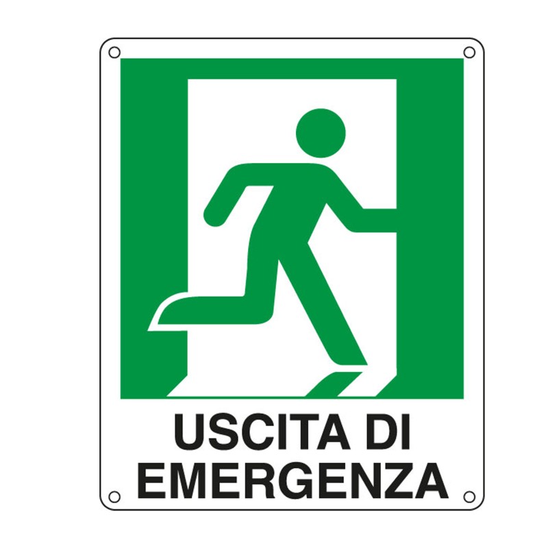 Cartello segnalatore 25x31 cm USCITA DI EMERGENZA (destra) alluminio Cartelli Segnalatori