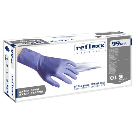 Guanti in nitrile ultra resist R99 manichetta lunga tg XXL indaco Reflexx conf. 50 pezzi