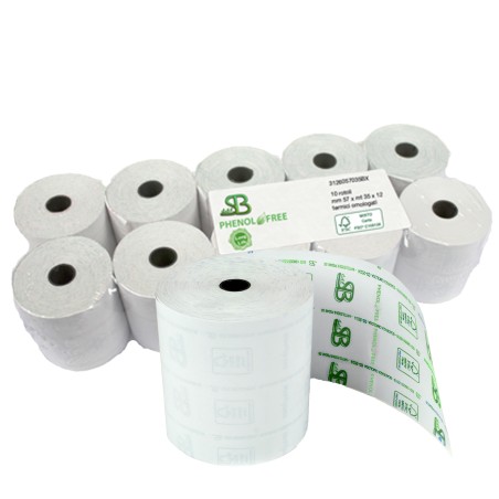 Rotolo per registratore cassa lunga durata 80mm x 80 m diametro esterno 77mm anima 12mm 55 gr carta termica Sabacart 10 pezzi