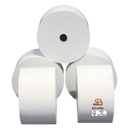 Rotolo per distributori self service 57 mm x 100 m diametro esterno 90 mm anima 12 mm 55 gr carta termica BPA free Sabacart