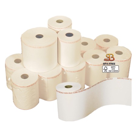 Rotolo per bilancia 57 mm x 20 m diametro esterno 60 mm anima 25 mm 112 gr carta termica adesiva BPA free Sabacart 5 pezzi