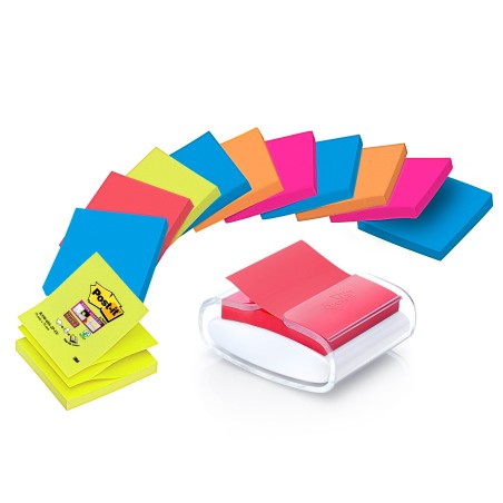 Dispenser Pro Postit® Super Sticky Z Notes PROW12SSCOLR330 76 x 76 mm colori assortiti 12 ricariche di foglietti incluse