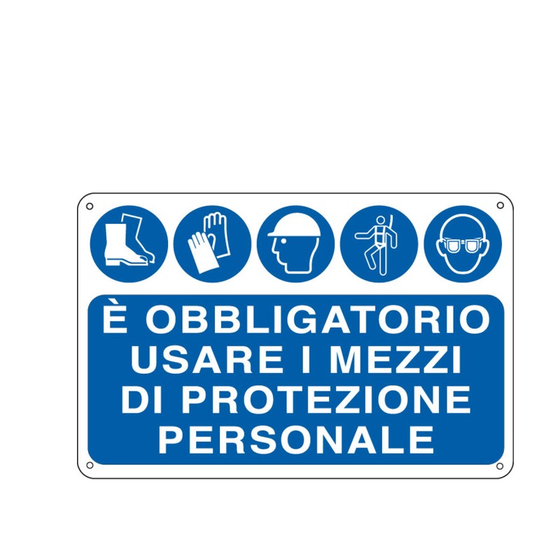 Cartello segnalatore 30x20 cm E' OBBLIGATORIO USARE I MEZZI DI PROTEZIONE INDIVIDUALE alluminio Cartelli Segnalatori