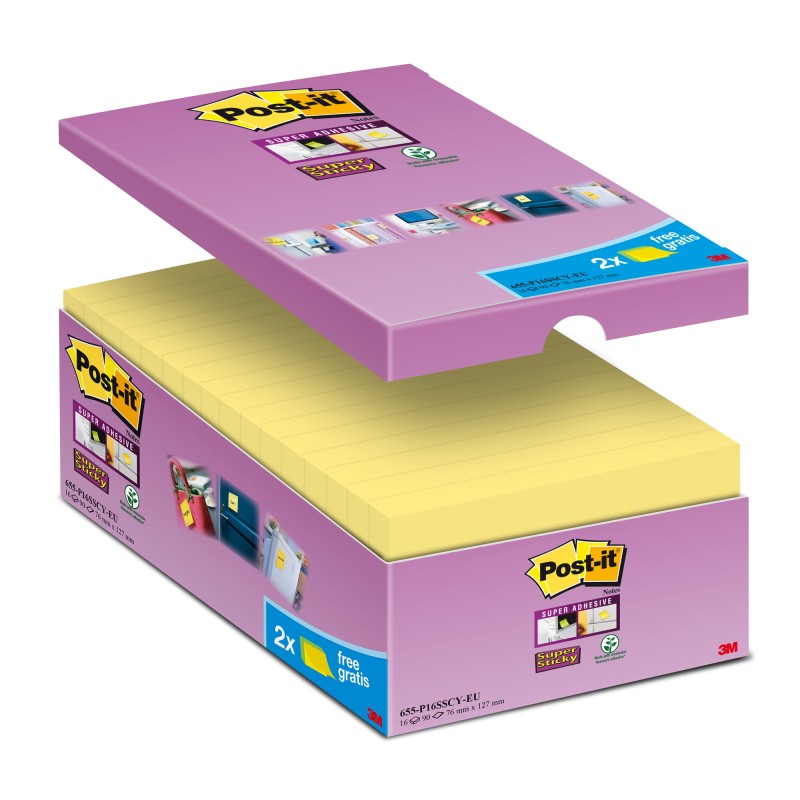 Blocco foglietti Post it® Super Sticky 655SSCYVP16EU 76 x 127 mm giallo Canary™ 90 fogli Post it® conf. 16 blocchi