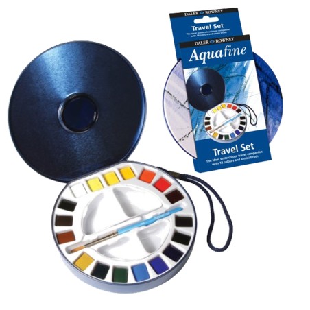 Acquerelli Aquafine Godet colori assortiti Daler Rowney scatola in metallo 18 acquerelli + pennello + 2 tavolozze