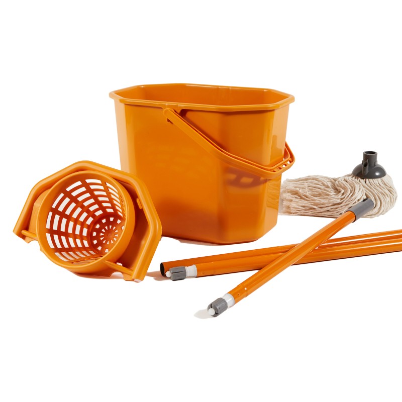 Kit per pavimenti Secchiostrizza secchio con strizzatore 12 L + mop 240 gr + manico da 130 cm arancione Perfetto