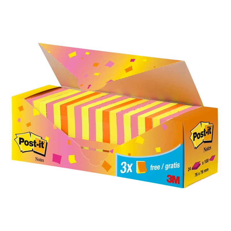 Blocco foglietti Post it® Super Sticky 654NP24 76 x 76 mm colori assortiti 100 fogli Post it® conf. 24 blocchi