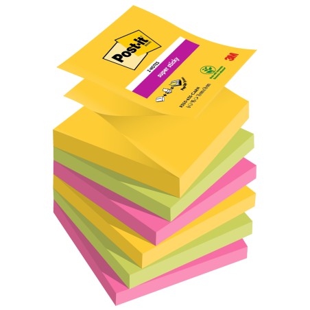 Blocco foglietti Super Sticky ZNotes R3306SSCARN 76 x 76 mm colori asssortiti 90 fogli Postit® conf. 6 pezzi