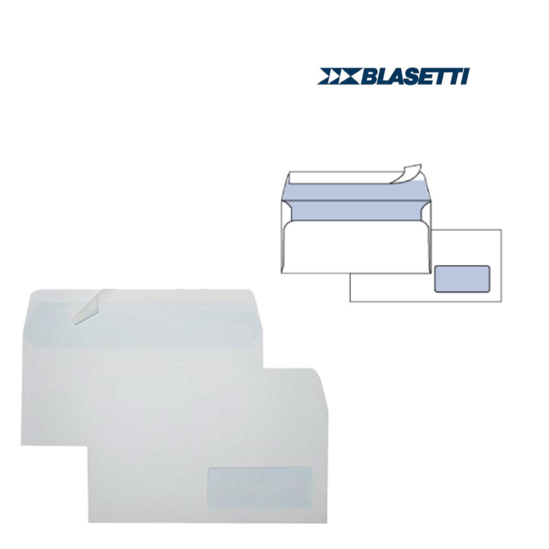 Busta Eco Strip Laser FSC con finestra adatta a stampa laser 11 x23 cm 90 gr bianco Blasetti conf. 500 pezzi