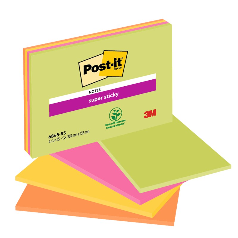 Blocco foglietti Post it® Super Sticky Meeting Notes 6845SSP 203 x 152 mm giallo/rosa neon 45 fogli Post it®