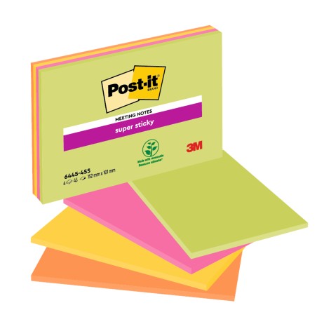 Blocco foglietti Post it® Super Sticky Meeting Notes 6445SSP 152 x 101 mm rosa/verde neon 45 fogli Post it®