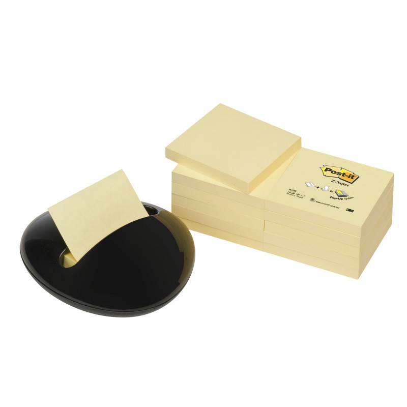 Dispenser Stone nero + 12 ricariche Post it® Z Notes giallo Canary™ PBLB12Y 76 x 76 mm 100 fogli Post it®