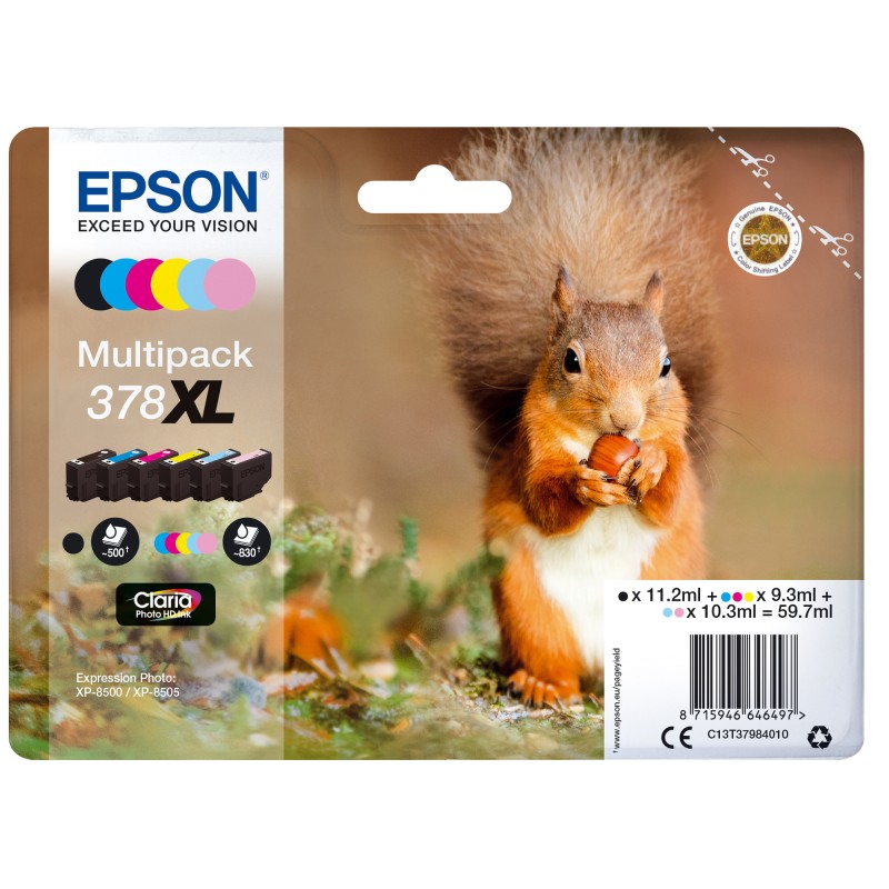 Epson Multipack Cartuccia ink 378XL C/M/Y/C CH/M CH/K C13T37984010 C/M/Y 9