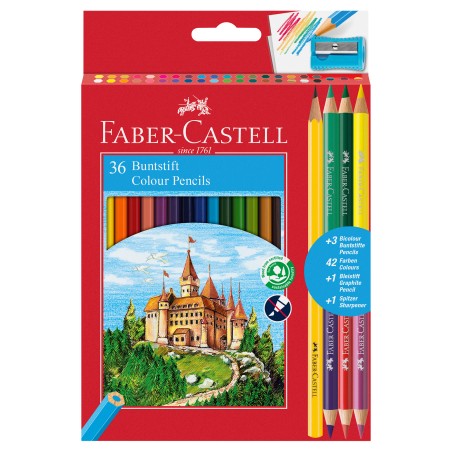 Matita colorata eco Il Castello + 3 bicolor + 1 grafite colori assortiti Faber Castell astuccio 36 pezzi