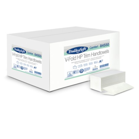 Asciugamani piegati a V Comfort 2 veli goffratura micro 17 gr 21x21 cm bianco BulkySoft conf. 210 pezzi