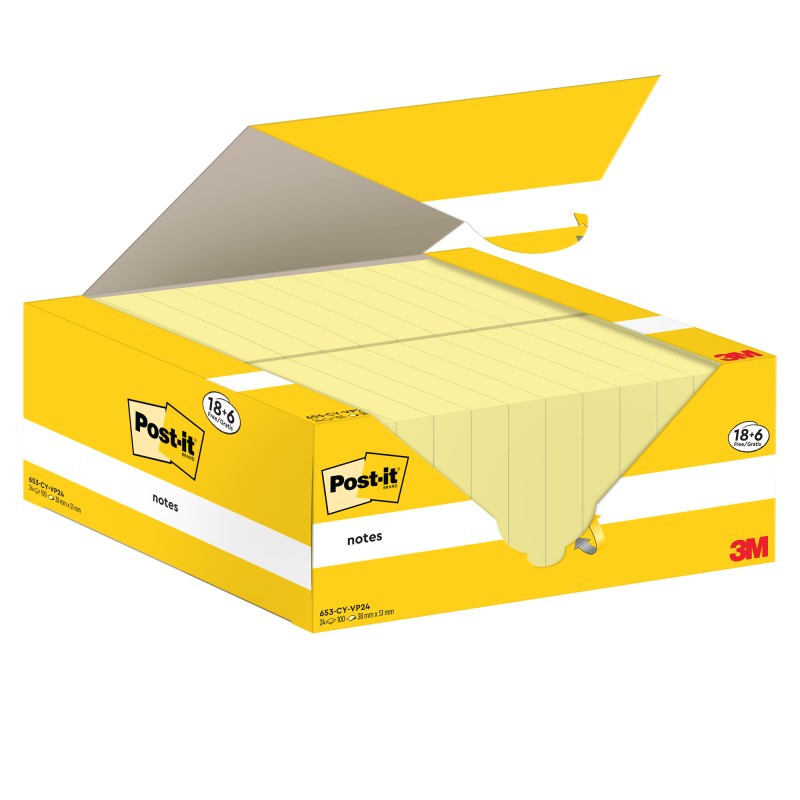 Blocco foglietti Post it® Notes 653CYVP24 38 x 51 mm giallo Canary 100 fogli Post it® conf. 24 blocchi