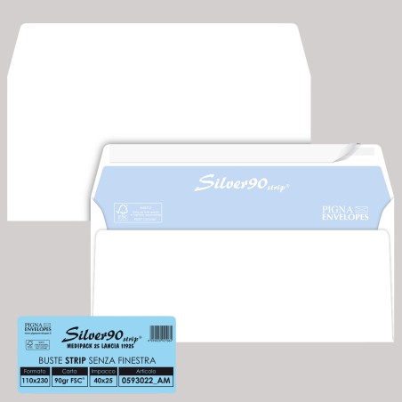 Busta SILVER90 STRIP FSC® bianca internografata senza finestra 110 x 230 mm 90 gr Pigna conf. 25 pezzi