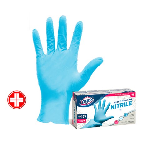 Guanti in nitrile non talcato per uso medicale taglia S/M azzurro Logex Professional scatola 100 pezzi