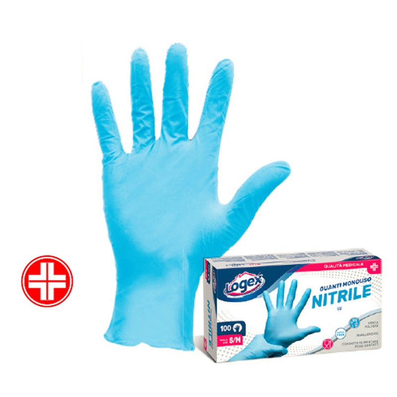 Guanti in nitrile non talcato per uso medicale taglia M/L azzurro Logex Professional scatola 100 pezzi