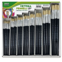 Pennello punta piatta serie 577 punta a spatola in pura setola Lebez Assortimeno vetrinetta 168 pezzi