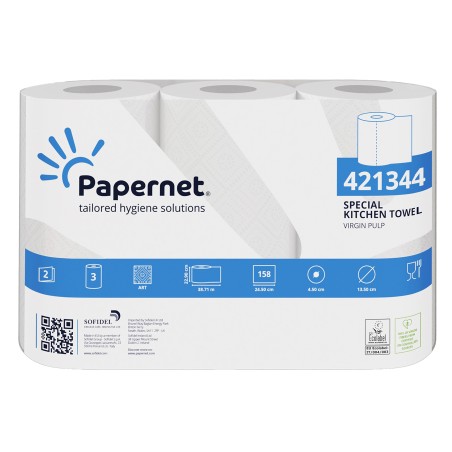 Rotolo asciugatutto professionale 2 veli 23 cm x 38,71 m 158 strappi bianco Papernet pacco 3 rotoli