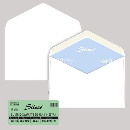 Busta Busta Silver Matic FSC® senza finestra gommata 12 x 18 cm 80 gr bianco Pigna conf. 25 pezzi