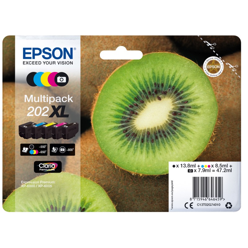 Epson Multipack Cartuccia ink 202XL C/M/Y/K/K PH C13T02G74010 C/M/Y 8