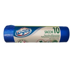 Sacchi per immondizia 70x110 cm 120 L 16 micron azzurro Logex Professional rotolo da 10 sacchetti