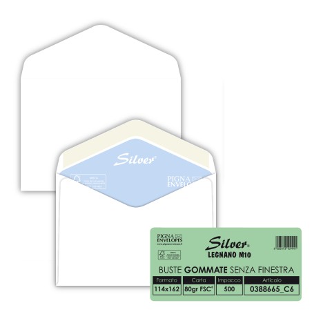 Busta Busta Silver FSC® senza finestra gommata 11,4 x 16,2 cm 80 gr bianco Pigna conf. 500 pezzi