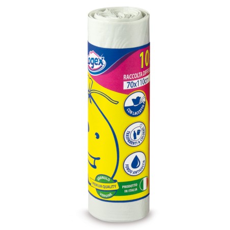 Sacchi per immondizia 70x110 cm 120 L 16 micron bianco Logex Professional rotolo da 10 sacchetti