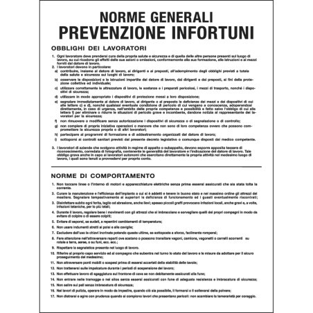 Cartello segnalatore 50x67 cm NORME GENERALI PREVENZIONE INFORTUNI polionda Cartelli Segnalatori