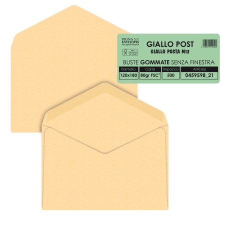 Busta Giallo Postale gommata 12 x 18 cm 80 gr carta riciclata FSC® giallo Pigna conf. 500 pezzi