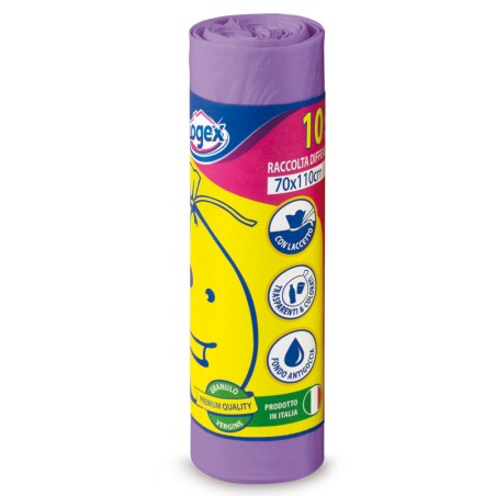 Sacchi per immondizia 70x110 cm 120 L 16 micron viola Logex Professional rotolo da 10 sacchetti