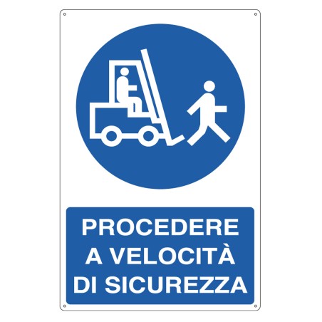 Cartello segnalatore 50x70 cm PROCEDERE A VELOCITA' DI SICUREZZA alluminio Cartelli Segnalatori