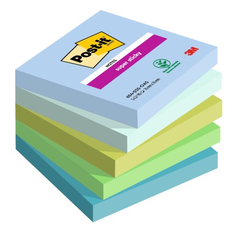 Blocco Post it® Super Sticky 6545SSOAS 76 x 76 mm colori Oasis 90 fogli Post it® conf. 5 pezzi