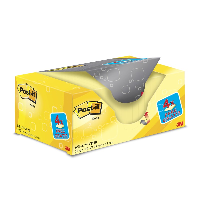 Blocco foglietti Post it® 653CYVP20 38 x 51 mm 72 gr giallo Canary™ Post it® conf. 20 blocchi