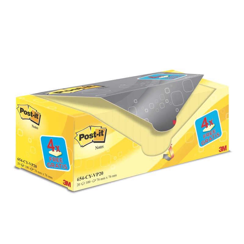 Blocco foglietti Post it® 654CYVP20 76 x 76 mm 72 gr giallo Canary™ Post it® conf. 20 blocchi