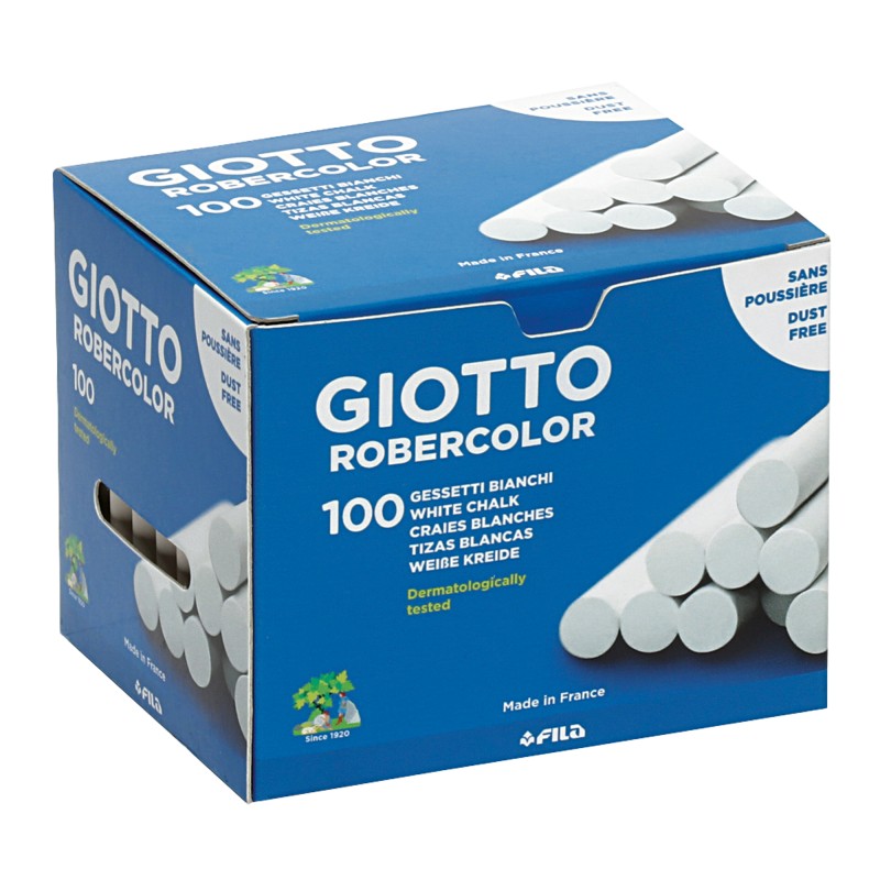 Gessetti Robercolor lunghezza 80mm con diametro 10mm bianco Giotto Scatola 100 gessetti tondi