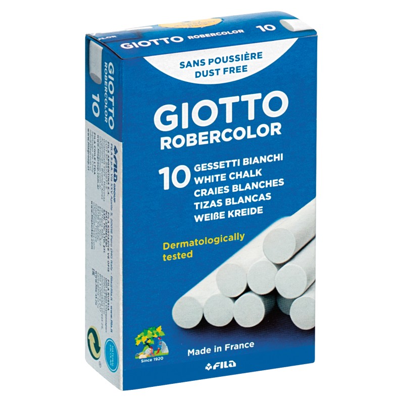 Gessetti Robercolor lunghezza 80mm con diametro 10mm bianco Giotto Scatola 10 gessetti tondi