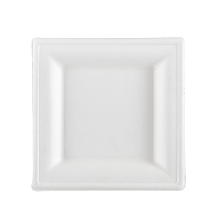 Piatto piano monouso quadrato 16 x 16 cm canna da zucchero bianco Signor Bio conf. 50 pezzi