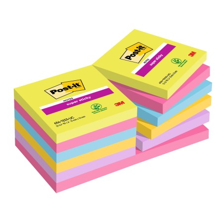 Blocco foglietti Post it® Super Sticky 65412SSUCC 76 x 76 mm colori Ultra 90 fogli Post it®