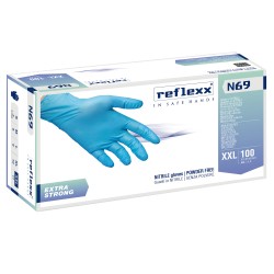 Guanti in nitrile extra strong N69 senza polvere taglia XXL azzurro Reflexx conf. 100 pezzi