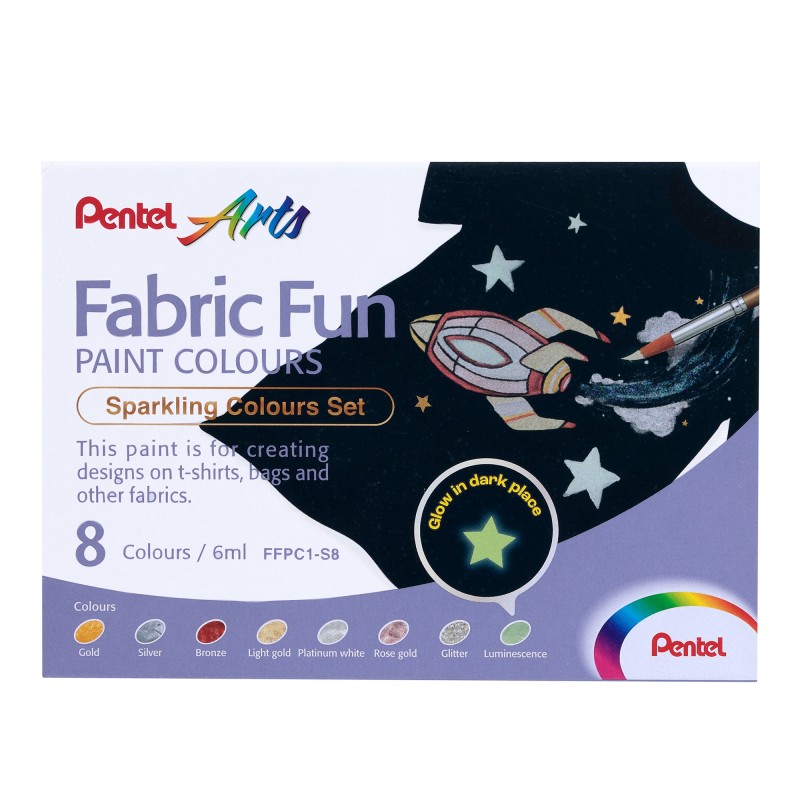 Colore in tubetto per tessuto Fabric Fun colori sparkling assortiti Pentel conf. 8 pezzi